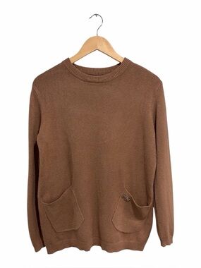 Women’s Brown Long Sleeve Crewneck Pocket Sweater